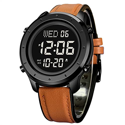 zolohoni Mens Leather Watch for Men Digital Watch Men's Wrist Watches LED Minimalist Stainless Steel Waterproof Stopwatch