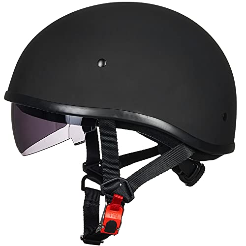 ILM Motorcycle Half Helmet with Sunshield Quick Release Strap Half Face Fit for Cruiser Scooter DOT Approved 883V (Matte Black, Medium)