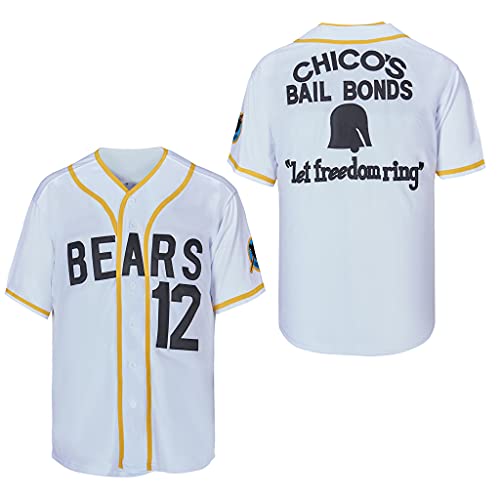 chaorunmaoyi Men's #12 Tanner Boyle Bad News Bears 1976 Chico's Bail Bonds Movie Baseball Jersey Stitched White Size XL