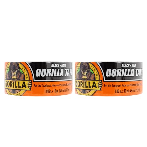 Gorilla Tape, Duct, Utility, Triple Layer Strength, Indoor & Outdoor, Weather Resistant Shell, 1.88 in x 10 yd, Black, (Pack of 2)
