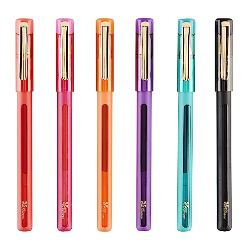 Erin Condren 6-Pack Colorful Gel Pens - Gem Tones -Gel Pen Ink Including Colors Red, Fuchsia, Orange, Purple, Aquamarine, Black and More! Perfect for Coloring and Writing