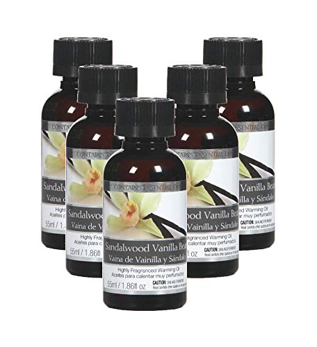 Hosley Sandalwood Vanilla Bean Highly Scented Fragrance Warming Oils, Box of 5, 55 ml 1.86oz ea. Ideal Gift for Weddings, spa, Reiki, Meditation, Bathroom Settings W1