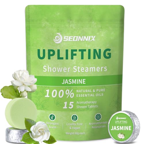 SEONNIX Shower Steamers Aromatherapy 15 Pack, Jasmine Shower Bombs with Natural Essential Oils, Stress Relief & Luxury Self Care, Shower Tablets - Christmas Gifts Stocking Stuffers for Women and Men
