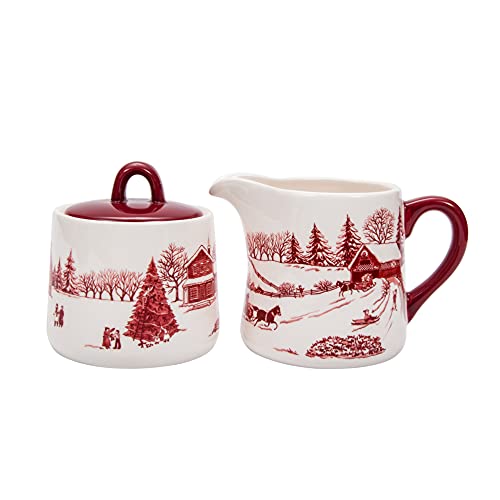 Bico Toile De Jouy Winter Wondereland Ceramic Sugar and Cream Set, Dishwasher Safe