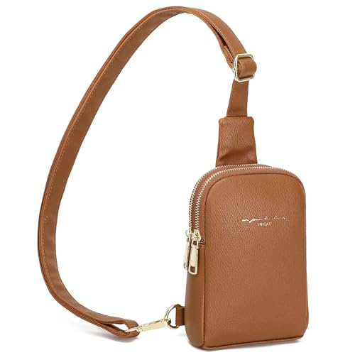 INICAT Small Crossbody Sling Bags Faux Leather Cell Phone Purse for Women(No Touchscreen-brown)