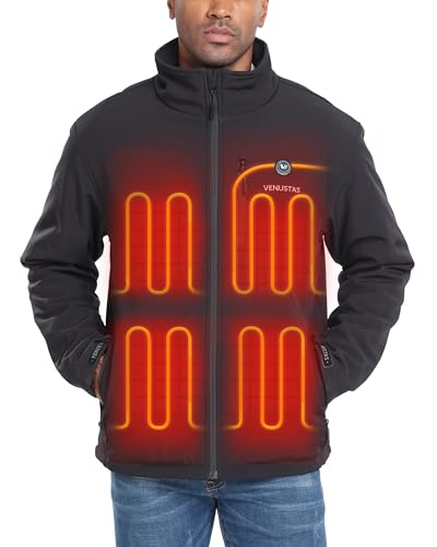 Venustas Heated Jacket for Men with Battery Pack, Water Repellent Softshell Electric Heated Coat