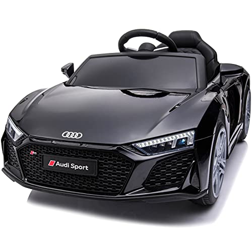 Sopbost 12V Ride On Car with Remote Control Compatible with Audi R8 Electric Car for Kids 2WD Battery Powered Sports Car Ride On Toy Car with Spring Suspension, Music, USB(Black)