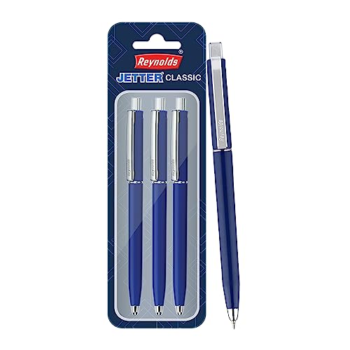 Reynolds JETTER CLASSIC 3 CT BLISTER - BLUE| Smooth Ball Pens | Long-lasting ball pens | Professional Ball pens with superior writing experience| Ball Pens for swift writing | 0.7mm Tip Size