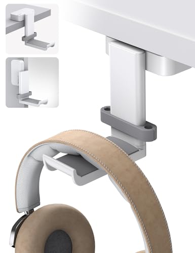 Lamicall Headphone Stand, Sticky Headset Hanger - 360 Degree Rotation Earphone Adhesive Hook Holder Mount, Table Headphone Stand with Cable Organizer, Headset Clamp for HyperX, Sennheiser -White