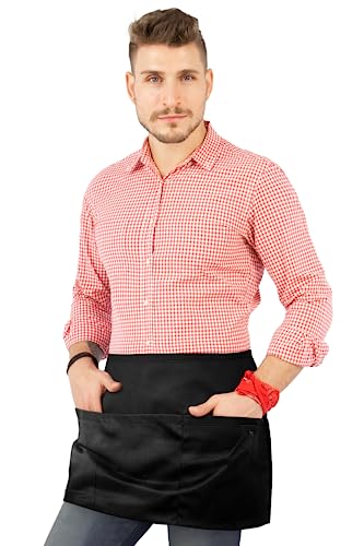 Under NY Sky Waist Apron - 3 pockets, Durable Twill - Half Apron - Server, Waiter, Waitress, Bartender, Shop, Restaurant, Bistro Aprons (Waist Apron Black)