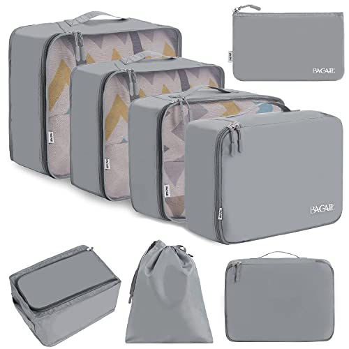 BAGAIL 8 Set Packing Cubes Luggage Packing Organizers for Travel Accessories-Pewter Color