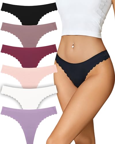 FINETOO 6 Pack Seamless Thongs for Women No Show Wavy Edge Side Women's Thong panties Ladies Underwear Sexy S-XL