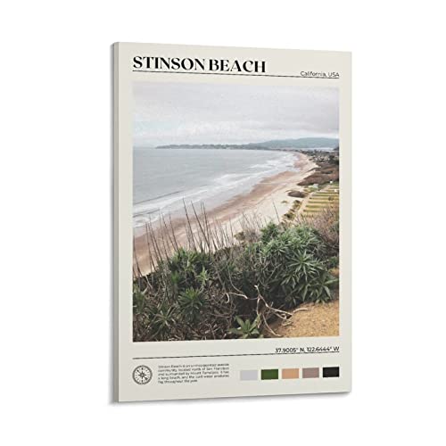 Digitale Olieverf Stinson Beach Print Art Stinson Beach Poster Stinson Beach Photo USA Canvas Art Poster and Wall Art Picture Print Modern Family Bedroom Decor Posters 12x18inch(30x45cm)