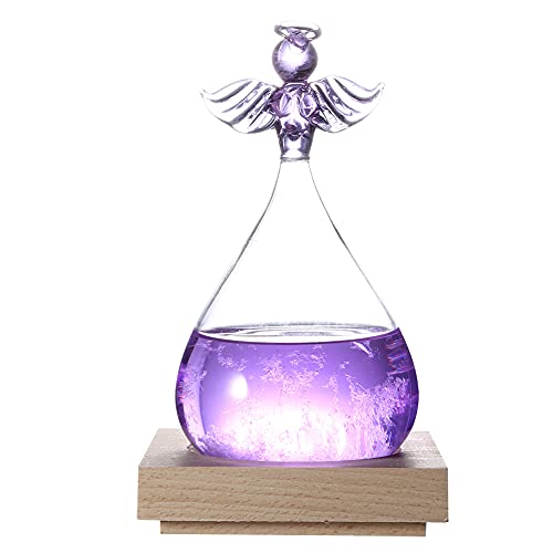 Storm Glass Weather Predictor, Predicting Forecaster Unique Globe Cloud Station Water Drop Office Home Decor Decorative Tabletop Barometer Bottle Centerpiece Decoration Craft Wood Base Christmas Gift
