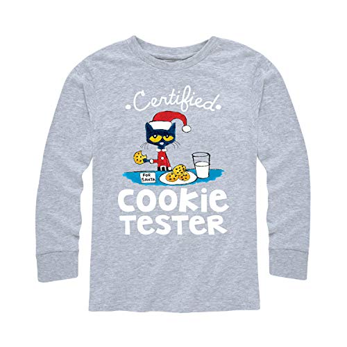 Pete the Cat - Certified Cookie Tester - Youth Long Sleeve T-Shirt - Size Small Athletic Heather
