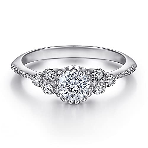 Obiyos Sterling Silver Rhythmic Love Engagement Ring/Wedding Ring with 0.6 Carat Moving Diamond (Rhythmic Love, 6)