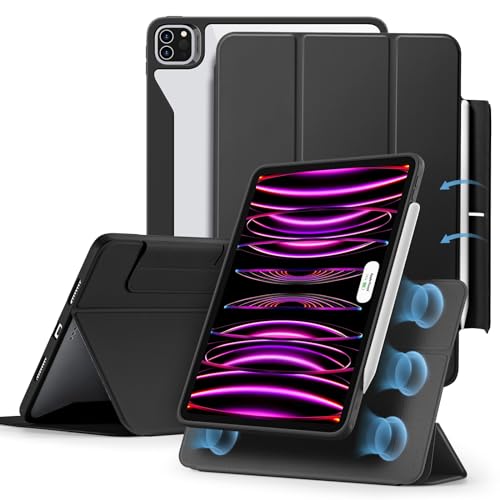 ESR for iPad Pro 12.9 Case, iPad 12.9 Pro Folio Case (2022/2021, 6th/5th Generation) with Pencil Holder, Detachable Magnetic Cover, Vertical Stand, Rebound 360 Series, Black