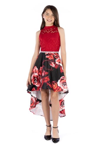 Speechless Girls' High-Low Sleeveless Party Dress, Red/Black, 16
