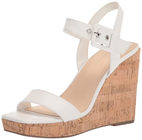 Marc Fisher Women's LUKEY Wedge Sandal, White 140, 9