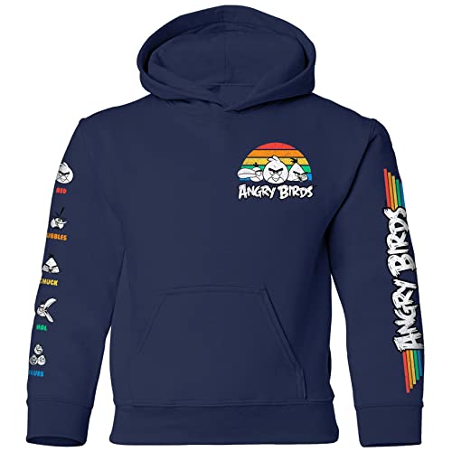 Angry Birds Official Retro Sun Youth Printed Hooded Fleece Pullover Sweatshirt for Boys, Girls, Unisex Navy