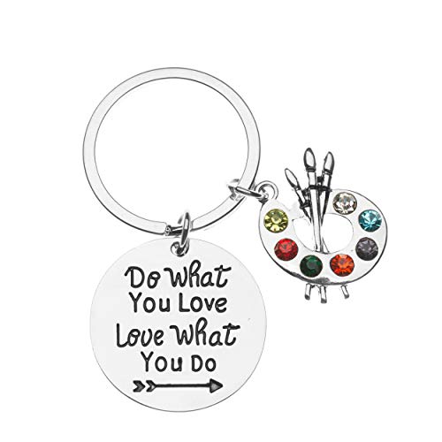 Sportybella Artist Paint Palette and Brush Charm Pendant Keychain, Do What You Love Painters Jewelry Gift for Women, Teens & Girls