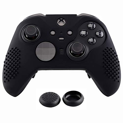 eXtremeRate Black Soft Anti-Slip Silicone Cover Skins, Controller Protective Case for New Xbox One Elite Series 2, Xbox Elite 2 Core with Thumb Grips Analog Caps