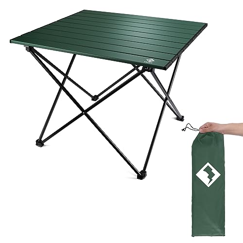 VILLEY Portable Camping Side Table, Ultralight Aluminum Folding Beach Table with Carry Bag for Outdoor Cooking, Picnic, Camp, Boat, Travel - Green