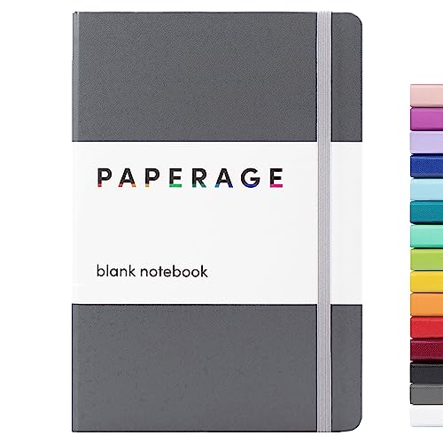PAPERAGE Blank Journal Notebook, (Dark Grey), 160 Pages, Medium 5.7 inches x 8 inches - 100 GSM Thick Paper, Hardcover