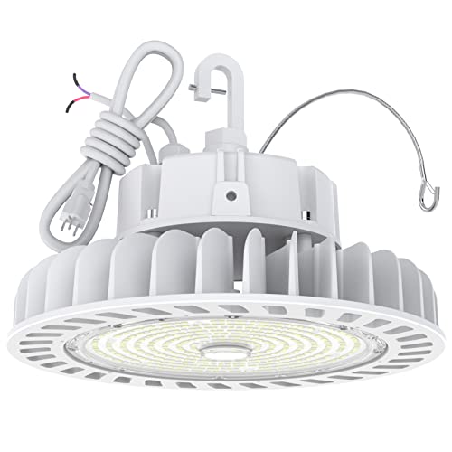 HYPERLITE High Bay Led Lights 200W 28,000LM(140lm/w) 5000K CRI80 1-10V Dimmable UL Listed Hanging Hook Safe 5' Cable with 110V Plug UFO High Bay Light for Shopping Mall Warehouse
