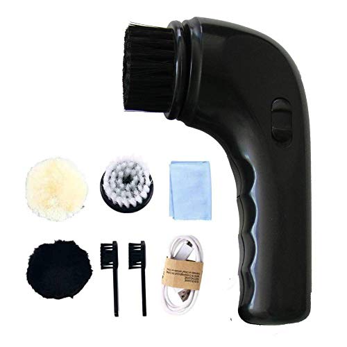 Electric Shoe Polisher,Leather Shoes Cleaner Brush Shoe Boot Shine Sneaker Cleaning Kit Portable Leather Care Kit for Shoes, Boots,Bags, Sofa (Black)