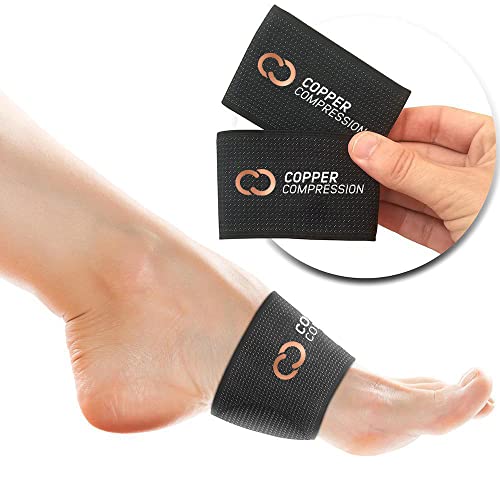 Copper Compression Copper Padded Arch Support - 2 Pain Relief Foot Care Brace Sleeves for Plantar Fasciitis, Heel Spurs - Wide Narrow Feet - Flat & Fallen Arches, High Arch - One Size - 1 Pair - Black