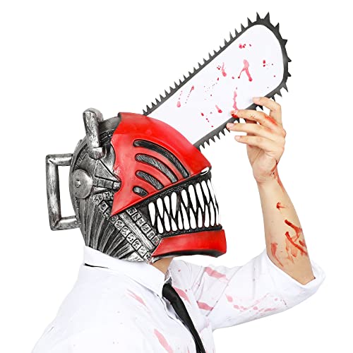 Pigmiss Chainsaw Man Mask Cosplay Pochita Denji Scary Bloody Helmet Full Head Latex Demon Killer Mask Halloween Masquerade Party Costume Accessory
