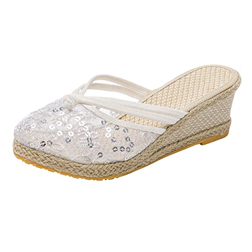 Yuanjay Womens Sandals Wedge Dressy Slippers Slipper Slip On Lightweight Flats Platform Sandals Open Toe Casual Shoes