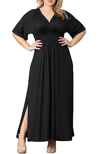 Kiyonna Women's Plus Size Vienna Maxi Dress | Long Casual Dress with Sleeves for Special Occasions, Weekend, or Vacation | Black Size 1X (14-16)