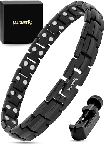 MagnetRX Women's Ultra Strength Magnetic Bracelet - Effective Titanium Magnetic Bracelets for Women - Adjustable Bracelet Length with Sizing Tool for Perfect Fit (Black)