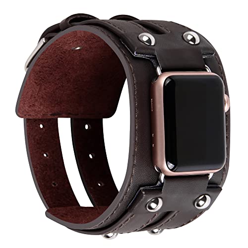 VIQIV Leather Band Compatible with Apple Watch Band Ultra 49mm 45mm 44mm 42mm, Studded Bracelet for Apple Watch Band Men, Vintage Punk Wristband Spike Bracelet Strap for iWatch Series SE/9/8/7/6/5/4/3/2