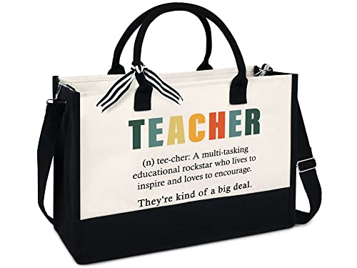 OASSIE Teacher Appreciation Gifts For Coworker , Birthday Teachers Day , Friendship, 13oz Canvas Tote Bag With Zipper For Women