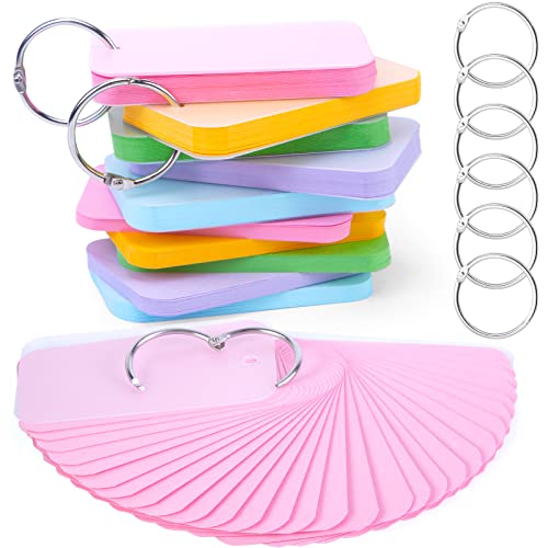 Koogel 250PCS Index Cards with Ring, Colored Study Cards Waterproof Covers 2.2 x 3.5 Inch Blank Notecards Flash Cards for School Learning Memory Office Recipe Game Cards