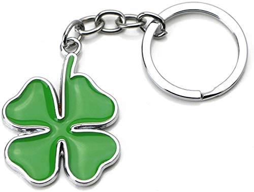 Chrome Finish the Lucky Four-Leaf Clover Cloverleaf Key Chain Ring Keychain (green)