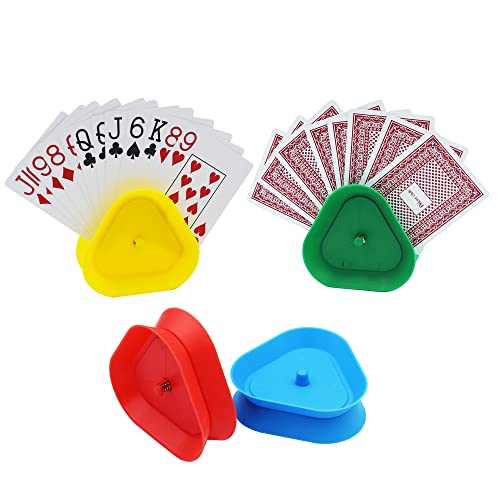 Yuanhe Playing Card Game Holder - Triangle Shaped Hands-Free Poker Holder Tray, 4 Colors, Set of 4