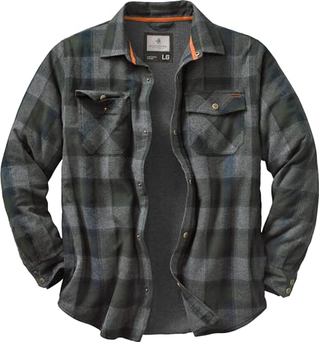 Legendary Whitetails Men's Standard Archer Flannel Thermal Lined Shirt Jacket, Quilted Insulated Work Outerwear Coat, Balsam Shadow Plaid, Large