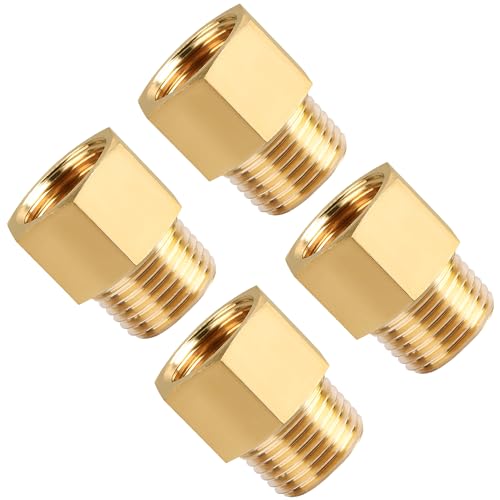 SUNGATOR Brass Pipe Fitting, 1/2' NPT Male Pipe x 1/2' NPT Female Pipe Brass Fitting Adapter, 1/2 Inch Male to 1/2 Inch Female Pipe Fitting Adapter, 1/2'' NPT Brass Pipe Extension Fittings, Pack of 4
