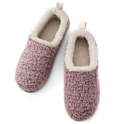 RockDove Women's Nomad Faux Shearling Lined Closed Back Slipper, Size 6.5-7.5 US Women, Pink Crepe