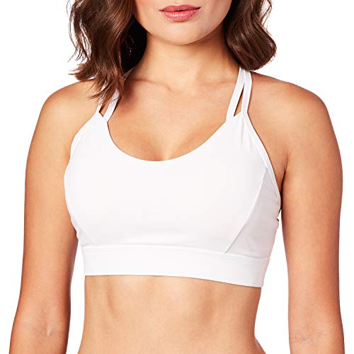 RUNNING GIRL Strappy Sports Bra for Women Sexy Crisscross Back Light Support Yoga Bra with Removable Cups(2310White.L)