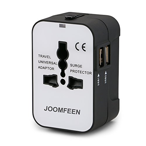 Travel Adapter, JOOMFEEN Worldwide All in One Universal Power Wall Charger AC Power Plug Adapter with Dual USB Charging Ports for USA EU UK AUS Cell Phone Laptop-Black/White