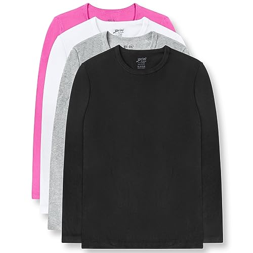 Brix Girls' Long Sleeve Tees - 4 -Pack Crew Neck Super Soft Cotton T Shirts. 3/4
