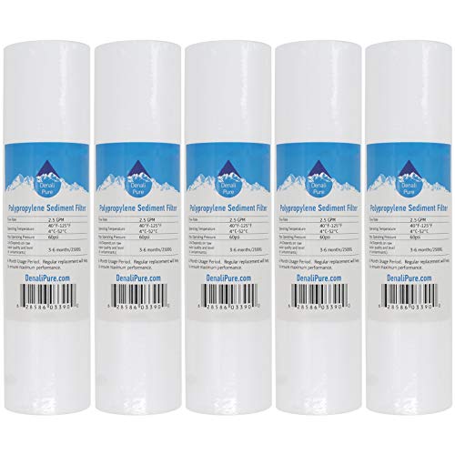5-Pack Replacement for Watts WP-4V Polypropylene Sediment Filter - Universal 10-inch 5-Micron Cartridge Compatible with WATTS PREMIER 500109 WP-4V VOC REVERSE OSMOSIS SYSTEM - Denali Pure Brand