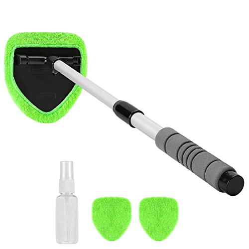 X XINDELL Car Window Cleaner – 24Inch Windshield Cleaning Tool with Spray Bottle, Microfiber Bonnets – Extendable Car Washer Kit with Long Soft Sponge Handle