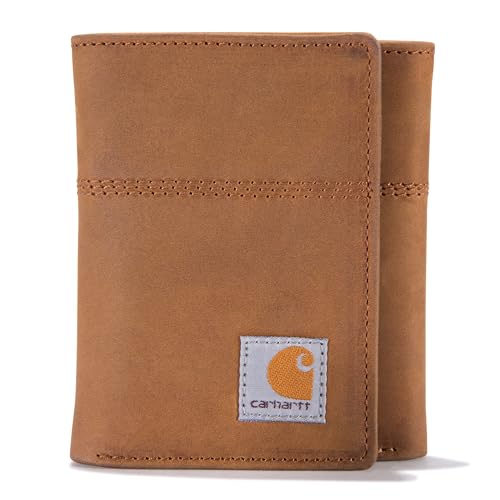 Carhartt Men's Casual Saddle Leather Wallets, Available in Multiple Styles and Colors, Brown (Trifold), One Size