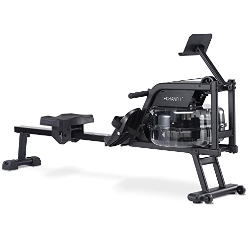 ECHANFIT Water Rowing Machine with 6 x 32 Levels Resistance and Bluetooth, 400lb Weight Capacity Rower with Digital Monitor Tablet Holder for Home Use